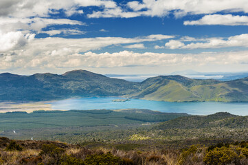 Obraz premium Lake Rotoaira seen from Tongariro volcano in the New Zealand