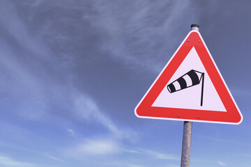 3d Illustration - Verkehrsschild - Achtung - Seitenwind - Himmel - Wolken