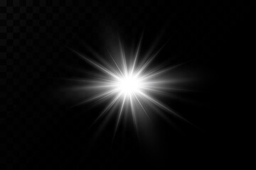 Light effect. Bright Star. Light explodes on a transparent background. Bright sun.