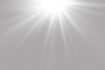 Light effect. Bright Star. Light explodes on a transparent background. Bright sun.