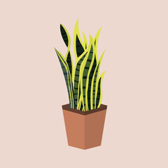 Hand Drawn Potted Houseplant in Flat Illustration