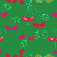 Seamless decorative colored cherry. Hand drawn.