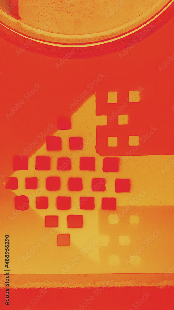 Poster geometric arrow pointing design in yellow and orange colours triangles and square shapes