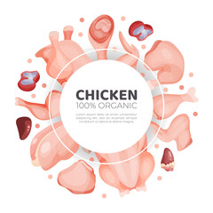 Chicken meat banner template with space for text. Fresh meat products poster, card, brochure design vector illustration