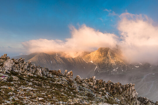 Golden light sunrise in the mountains