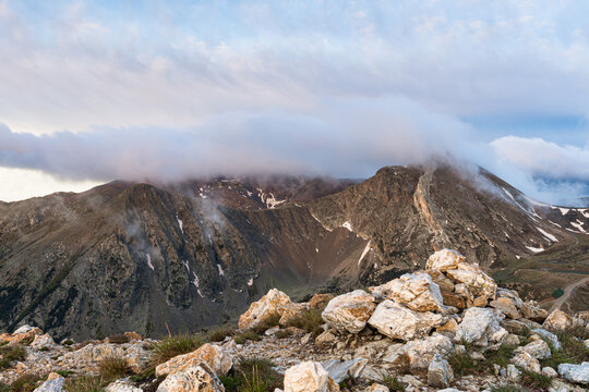 Clouds over the high mountains (Pyrenees Mountains, Spain, Catalonia)