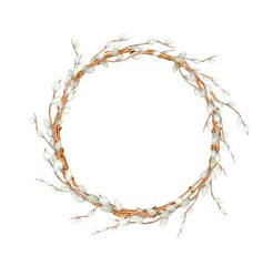Willow wreath . Watercolor illustration . Perfect for creating cards, invitations
