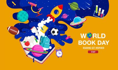 World book day, reading Imagination., back to school, template banner, concept vector illustration