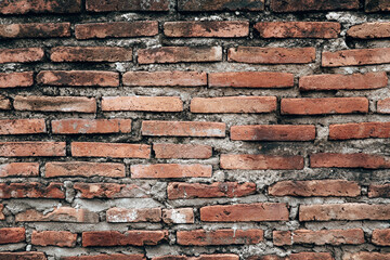 Old grunge dirty brick wall surface. Abstract tiled brick work background and pattern.