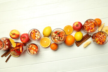 Concept of alcohol drink with Sangria, top view