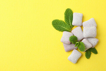 Concept of chewing or bubble gum, space for text
