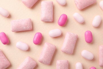 Concept of chewing or bubble gum, close up