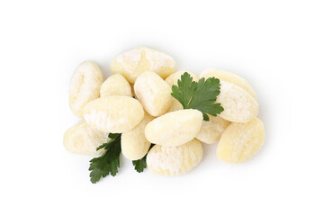 Raw potato gnocchi isolated on white background