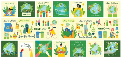 People Characters trying to Save Planet Earth. Global Warming and Climate Change Concept.