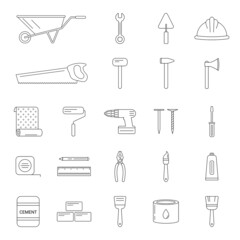 Construction black line icon set on white background