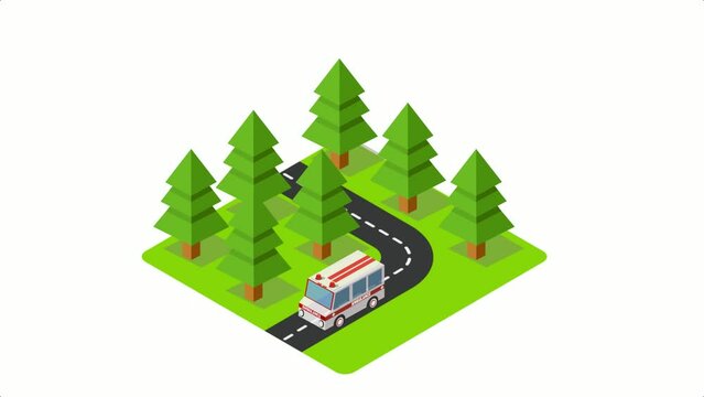 Ambulance motion animation car isometric van bus paramedic