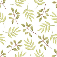 Watercolor leaf seamless pattern