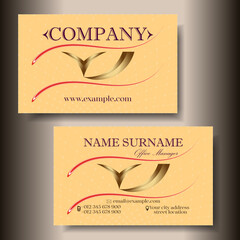  Company contact card. A two-sided image of a business card with a logo and contact details. Vector illustration. Modern business card template design.