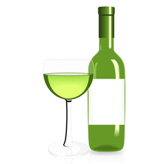 White Wine bottle and glass isolated on a black background