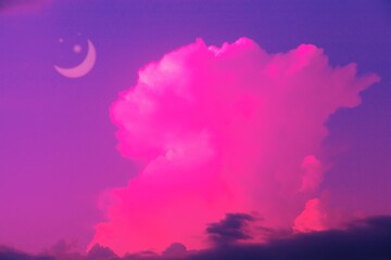 Pink sky with pink beautiful colored clouds