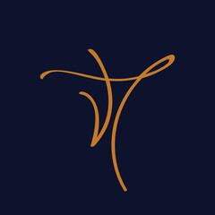 VT monogram logo.Calligraphic signature icon.Letter v and letter t.Lettering sign isolated on dark fund.Wedding, fashion, beauty alphabet initials.Elegant, handwritten, luxury style.	