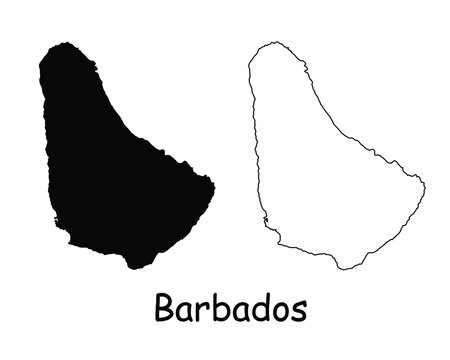 Barbados Map. Barbadian Black silhouette and outline map isolated on white background. Bajan Territory Border Boundary Line Icon Sign Symbol Clipart EPS Vector