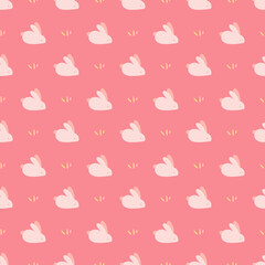 Seamless pattern with cute rabbits. Vector illustration.