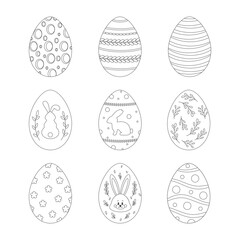Vector set of easter eggs in doodle style. Doodle Easter egg. Sketch eggs for cards, logos, holidays. Happy Easter hand drawn isolated on white background. Hand drawn illustration