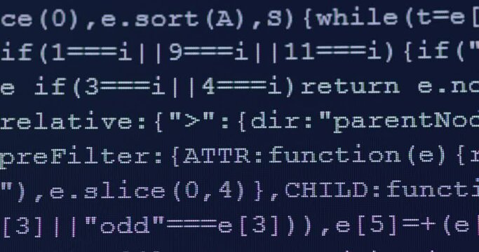 4K Close up shot programming tag code on PC Monitor. Background concept for programming and coding web development.