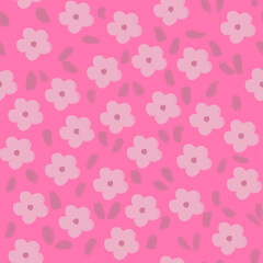 Seamless pattern with pink flowers. Pink background.