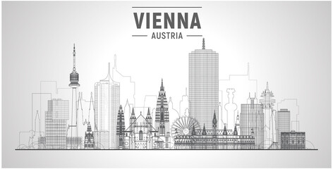 Vienna ( Austria ) skyline with panorama in white background. Vector Illustration. Business travel and tourism concept with modern buildings. Image for presentation, banner, website.