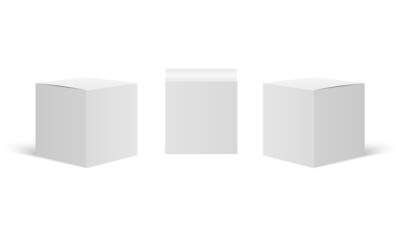 Square paper boxes mockup. White boxes mock up. 3D model  with shadow.