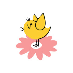 Cute easter chicken sitting on the flower. Good for greeting cards, banners, invitations, flyers.