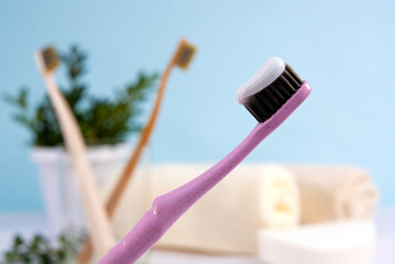 Toothbrush with toothpaste. Background. Dental hygiene concept