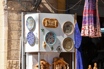 The Souvenir shop selling souvenirs on Al-Bishara street near Church Of Annunciation in Nazareth,...