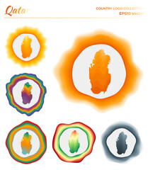 Qatar logo collection. Colorful badge of the country. Layers around Qatar border shape. Vector illustration.