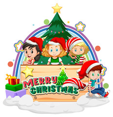 Merry Christmas banner with children