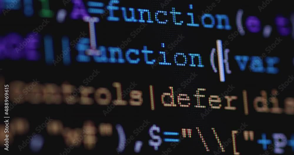 Aufkleber 4K Close up shot programming tag code on PC Monitor scroll down. Background concept for programming and coding web development.