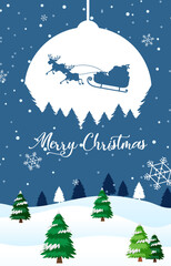 Merry Christmas banner with snow covered pine trees