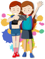 Two girls taking picture with phone