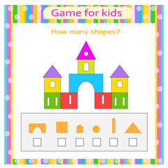  Educational game for kids. The palace in the form of geometric shapes. Count how many rectangles, triangles, squares, circles