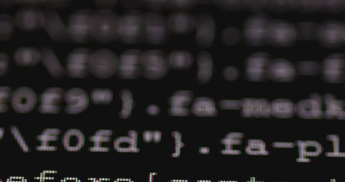 4K Close up shot programming tag code on PC Monitor. Background concept for programming and coding web development.