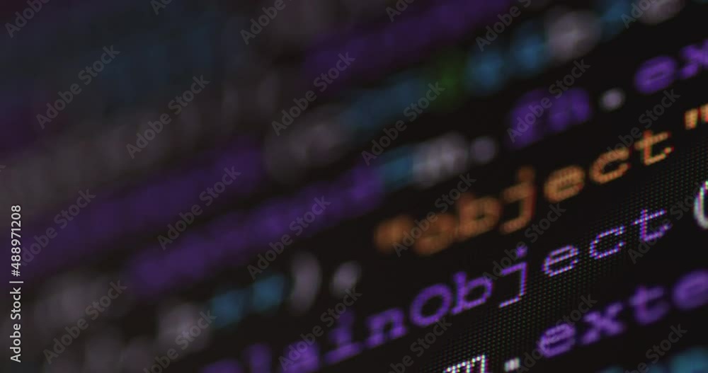 Fototapete 4K Close up shot programming tag code on PC Monitor. Background concept for programming and coding web development.