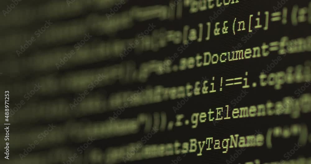 Fototapete 4K Close up shot programming tag code on PC Monitor scroll down. Background concept for programming and coding web development.