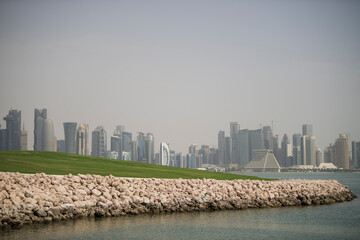 Doha,Qatar- December 23,2018 : Skyline of Doha's Financial District (West Bay) .