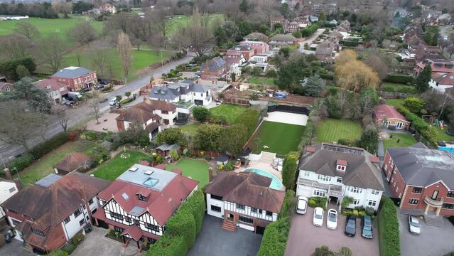 Chigwell street with large gardens  Essex UK drone aerial view