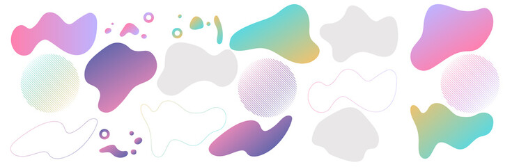 Flyer with set of colored abstract modern graphic elements, colorful stains. Vector illustration. Creative design for posters, flyers, booklets, covers, wallpaper.