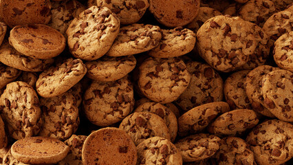 Viele Chocolate Chip Cookies als Keks Hintergrund - obrazy, fototapety, plakaty