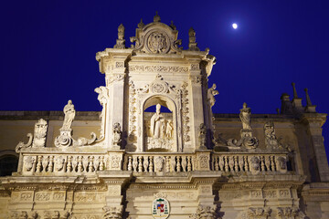 Fototapeta na wymiar Lecce, Apulia, Italy: historic buildings in the cathedral square by night