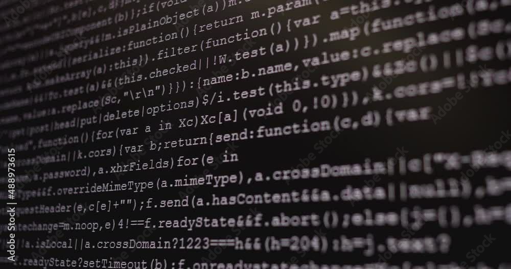 Leinwandbilder 4K Close up shot programming tag code on PC Monitor scroll down. Background concept for programming and coding web development.
